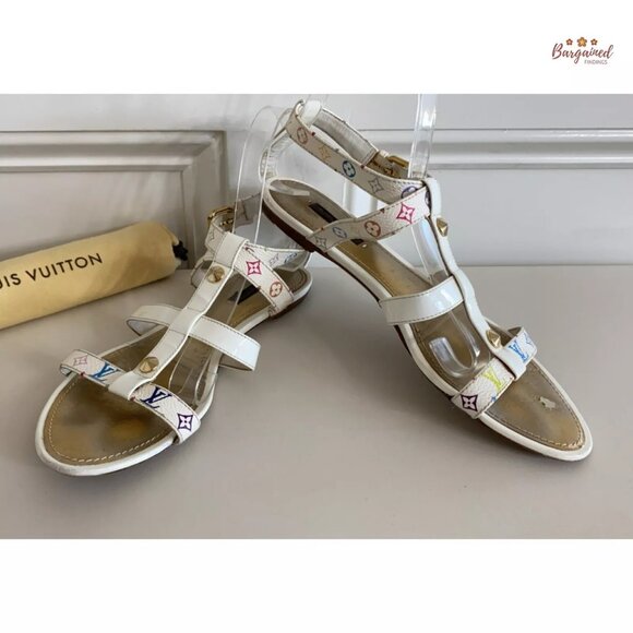 Authentic Louis Vuitton White Multicolor Canvas Patent Gladiator Sandals 39.5 - Picture 3 of 12